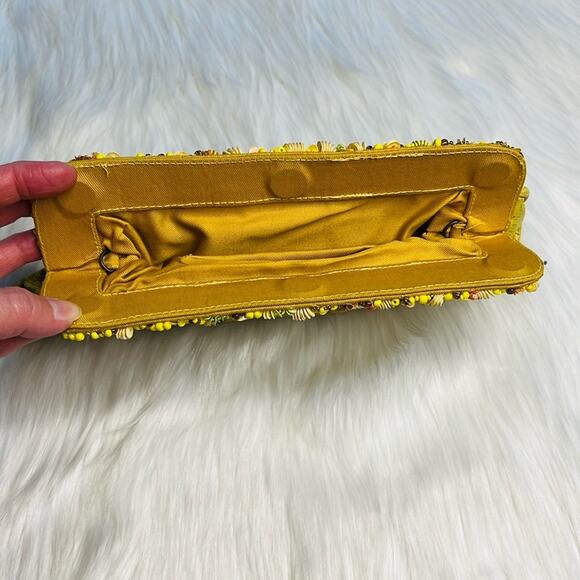 Yellow Faux Leather Sequin and Rhinestone Embellished Clutch - Picture 5 of 7